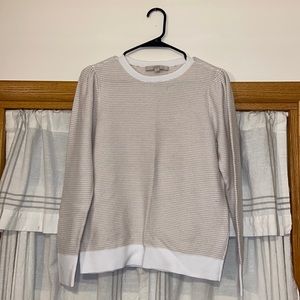 White and beige waffle knit sweater